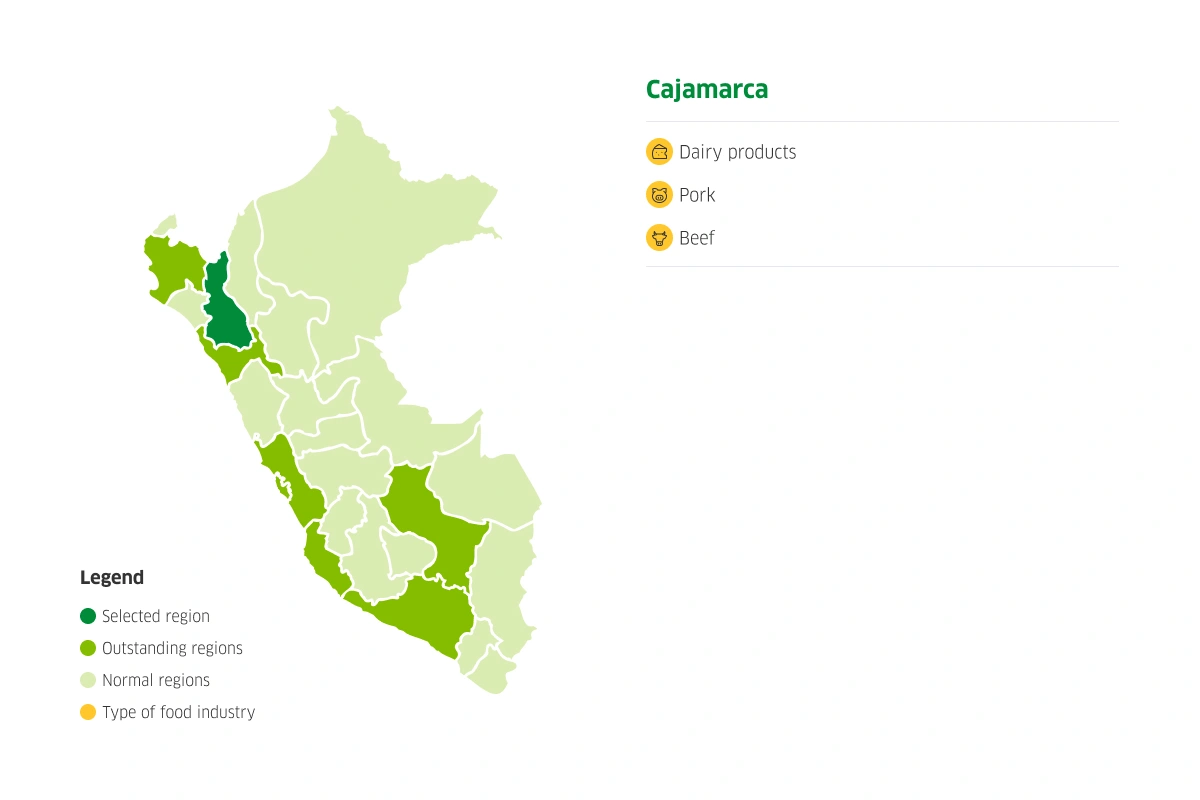 Map of Peru with Cajamarca's production potentialities