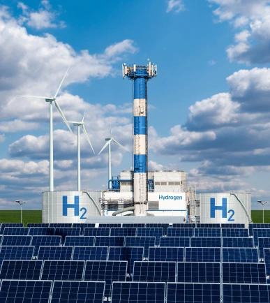 Solar wind turbine plant, symbolizing renewable energy projects